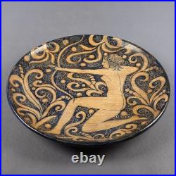 Plat Murale En Maiolica Céramique Figure Archer Bleu Beige Art Déco Vintage