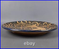 Plat Murale En Maiolica Céramique Figure Archer Bleu Beige Art Déco Vintage