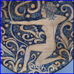 Plat Murale En Maiolica Céramique Figure Archer Bleu Beige Art Déco Vintage