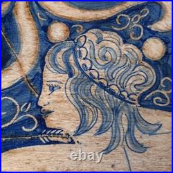 Plat Murale En Maiolica Céramique Figure Archer Bleu Beige Art Déco Vintage