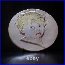 Plat assiette céramique poterie art déco fait main portrait enfant France N8873