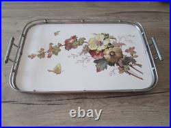 Plateau Rectangulaire En Metal & Ceramique Art Deco Decor De Fleurs Papillon Plateau Rectangulaire En Metal & Ceramique Art Deco Decor De Fleurs Papillon
