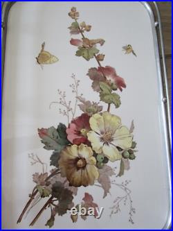 Plateau Rectangulaire En Metal & Ceramique Art Deco Decor De Fleurs Papillon Plateau Rectangulaire En Metal & Ceramique Art Deco Decor De Fleurs Papillon