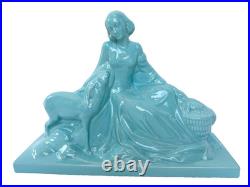 Polbert Femme à l'antilope, sculpture en faïence 1940 Art Déco
