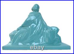 Polbert Femme à l'antilope, sculpture en faïence 1940 Art Déco