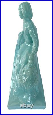 Polbert Femme à l'antilope, sculpture en faïence 1940 Art Déco