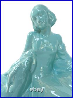 Polbert Femme à l'antilope, sculpture en faïence 1940 Art Déco
