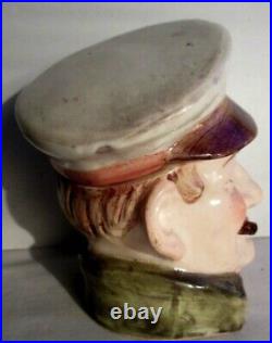Pot à tabac Art Nouveau Déco, barbotine Marin à la casquette et au mégot