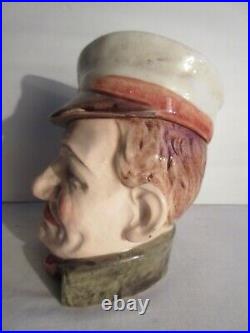Pot à tabac Art Nouveau Déco, barbotine Marin à la casquette et au mégot