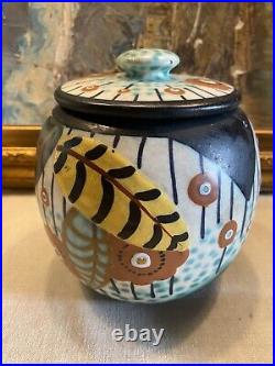 Pot à tabac Art-déco signé Louis Dage ceramique à décor polychrome émaillé