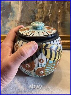 Pot à tabac Art-déco signé Louis Dage ceramique à décor polychrome émaillé