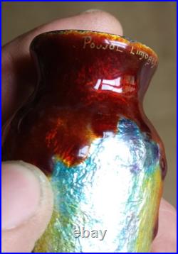 Poujol Limoges Vase Art Deco Sur Cuivre Émaillée Céramique