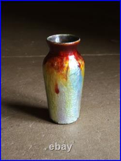 Poujol Limoges Vase Art Deco Sur Cuivre Émaillée Céramique