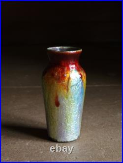 Poujol Limoges Vase Art Deco Sur Cuivre Émaillée Céramique