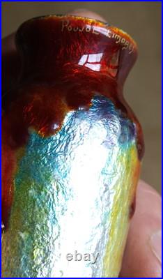 Poujol Limoges Vase Art Deco Sur Cuivre Émaillée Céramique