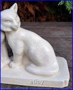Promo Noël! Céramique Craquelée Chats Dessin Art-déco Rare! Prix Spécial Fêtes