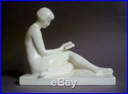 R A Philippe La Liseuse Ceramique Craquele Art Deco 1930 Hbcm