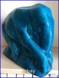 Raoul LACHENAL (1885-1956), éléphant en céramique craquelée bleu art deco