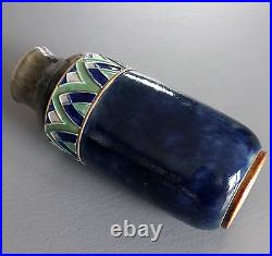 Rare Ancien Vase ROYAL DOULTON Céramique Grès Bleu Et Emaux Art Déco 1920