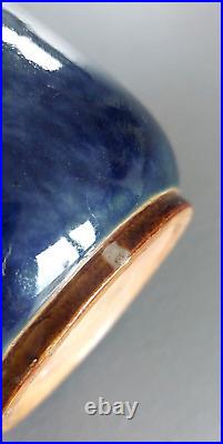 Rare Ancien Vase ROYAL DOULTON Céramique Grès Bleu Et Emaux Art Déco 1920