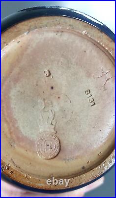 Rare Ancien Vase ROYAL DOULTON Céramique Grès Bleu Et Emaux Art Déco 1920