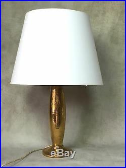 Rare Lampe De Robj En Ceramique Emaillée Doré Epoque Art Deco De 38 CM De Haut