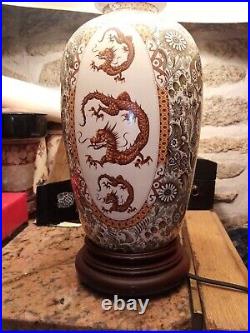 Rare Pied De Lampe Faïence De Gien Modèle Dragons Fonctionne À Nettoyer