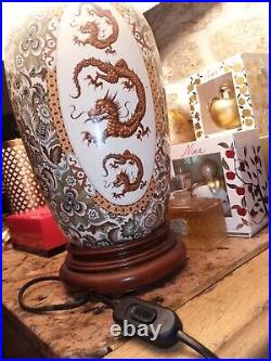 Rare Pied De Lampe Faïence De Gien Modèle Dragons Fonctionne À Nettoyer