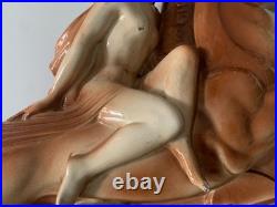 Rare Sculpture Ceramique Charles Lemenceau 1930 Valkyrie Saint-clement
