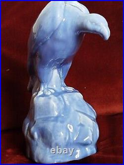 Rare Sculpture VAUTOUR en Céramique Bleue H 34 cm Période Art Déco