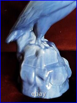 Rare Sculpture VAUTOUR en Céramique Bleue H 34 cm Période Art Déco