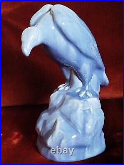 Rare Sculpture VAUTOUR en Céramique Bleue H 34 cm Période Art Déco