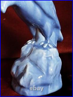Rare Sculpture VAUTOUR en Céramique Bleue H 34 cm Période Art Déco