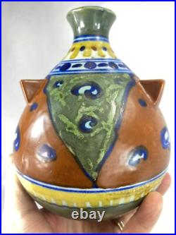 Rare Vase Ceramique Gouda Holland Archipel Art Deco Decor Ethnique Parfait Etat