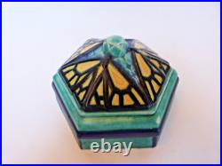 Rare boite bonbonnière art déco aux papillons d'argyl céramique E. VAL & Cie
