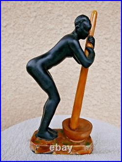 Rare céramique signé LUC femme croisière noire 1930 ART DECO érotique 24 cm