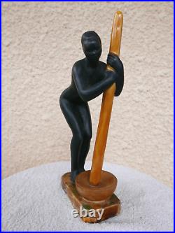 Rare céramique signé LUC femme croisière noire 1930 ART DECO érotique 24 cm