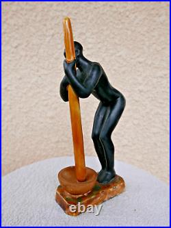 Rare céramique signé LUC femme croisière noire 1930 ART DECO érotique 24 cm