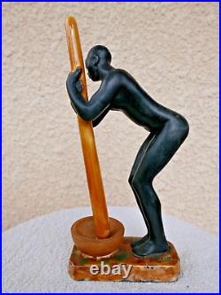 Rare céramique signé LUC femme croisière noire 1930 ART DECO érotique 24 cm