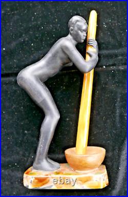 Rare céramique signé LUC femme croisière noire 1930 ART DECO érotique 24 cm