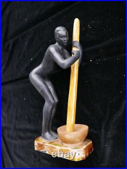 Rare céramique signé LUC femme croisière noire 1930 ART DECO érotique 24 cm