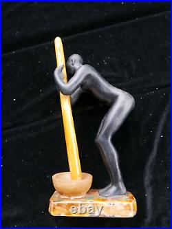 Rare céramique signé LUC femme croisière noire 1930 ART DECO érotique 24 cm