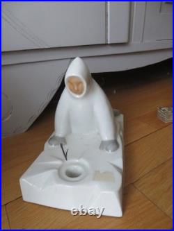 Rarissime Encrier/plumier céramique Nanouk signé ROBJ PARIS. Art-Déco