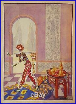 René BUTHAUD dessin aquarelle gouache Art Nouveau Déco scène exotique céramique