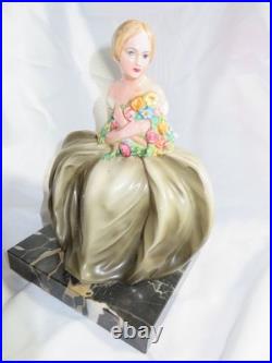 SPLENDIDE STATUE MARQUISE CERAMIQUE PUGI DLG Italie CACCIAPUOTI Ca. 1930