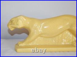 SUPERBE ANCIENNE SCULPTURE Art Déco en Céramique Craquelée Jaune LIONNE