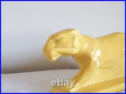 SUPERBE ANCIENNE SCULPTURE Art Déco en Céramique Craquelée Jaune LIONNE