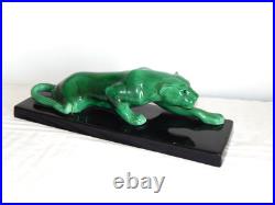 SUPERBE ANCIENNE SCULPTURE Art Déco en Céramique Panthère Verte Style ST Clément SUPERBE ANCIENNE SCULPTURE Art Déco en Céramique Panthère Verte Style ST Clément