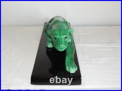 SUPERBE ANCIENNE SCULPTURE Art Déco en Céramique Panthère Verte Style ST Clément SUPERBE ANCIENNE SCULPTURE Art Déco en Céramique Panthère Verte Style ST Clément