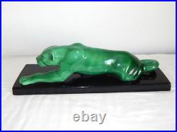 SUPERBE ANCIENNE SCULPTURE Art Déco en Céramique Panthère Verte Style ST Clément SUPERBE ANCIENNE SCULPTURE Art Déco en Céramique Panthère Verte Style ST Clément